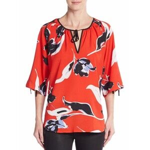 NWT Yumi Kim Top SMALL Red Tulip Splash Keyhole Tie Pullover Blouse $158